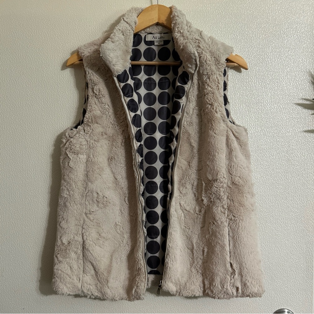 Au Lieu Faux Women’s fur vest polka dot lined | Size M |‎ Preowned V1